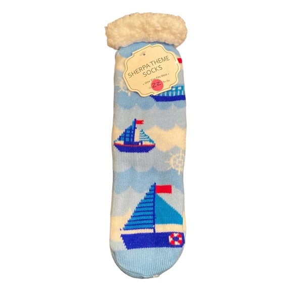 Sherpa Theme Socks Nautical Sail Boats one size fits most Non Slip WARM COZY 🥰 - Picture 1 of 14